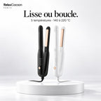 Mini lisseur RelaxCocoon 2 en 1, noir ou blanc : lisse et boucle.