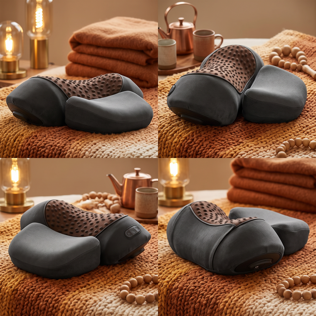 Rituel Famille RelaxCocoon : Masseurs Nomade 4D et Masseurs Cocon sur un plaid texturé