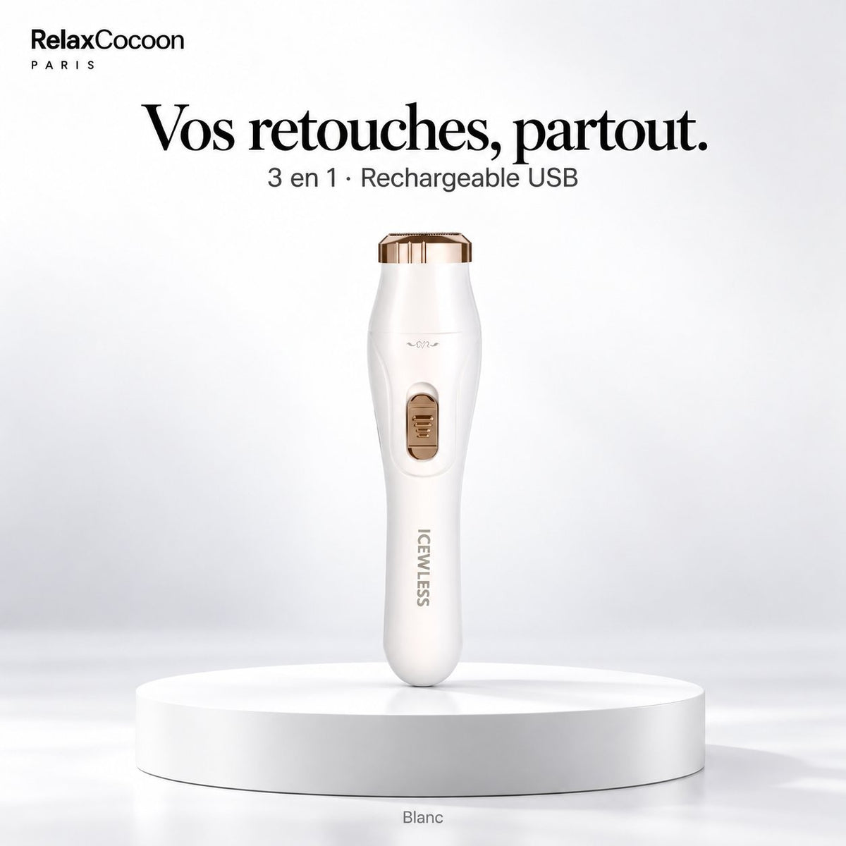 Tondeuse électrique 3 en 1 pour femme, coloris blanc