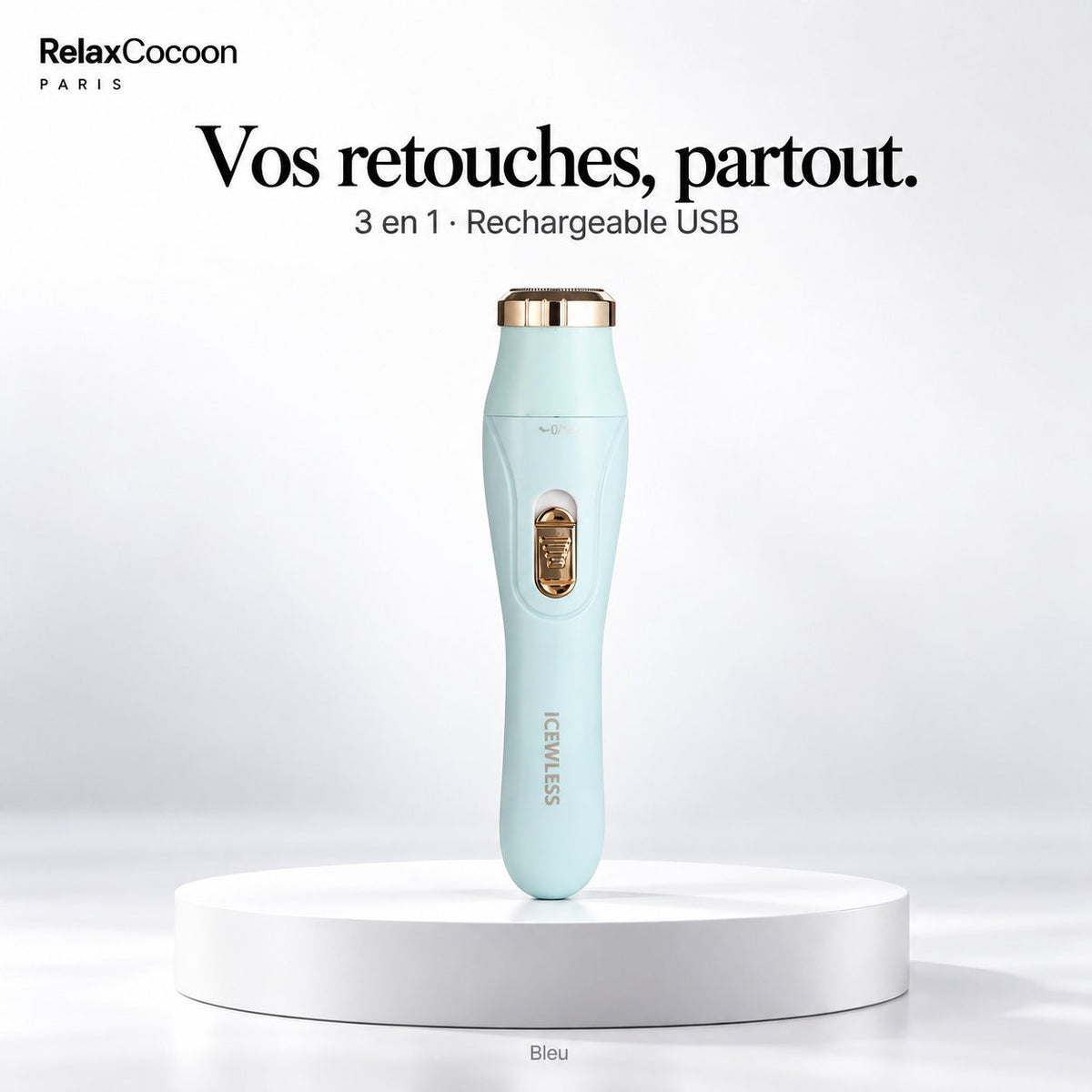 Tondeuse électrique 3 en 1 pour femme, coloris bleu